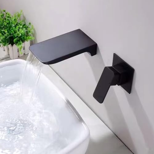 Robinet cascade encastré split en cuivre noir avec jet d'eau laminaire
