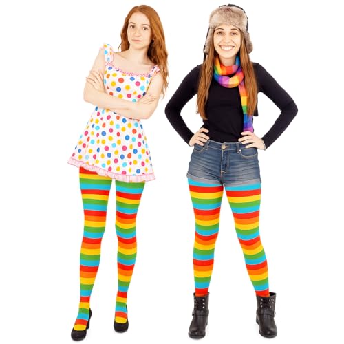 Image of 8 Pairs Striped Tights for Women, Colorful Semi Opaque 80 Denier High Waist Footed Pantyhose Legging Halloween Costume