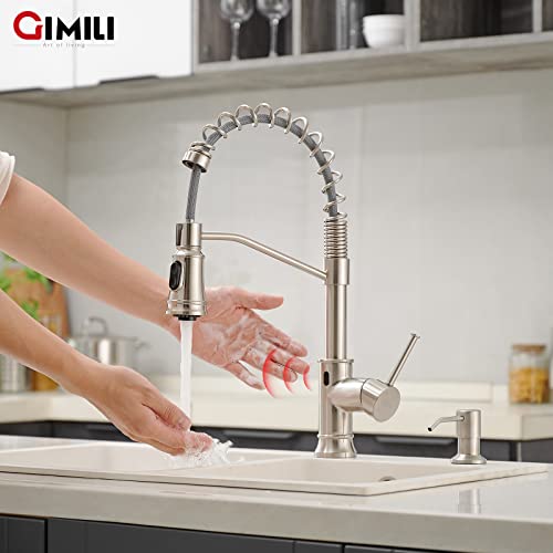 Image of GIMILI Smart Touchless Kitchen Sink Faucet with Pull Down Sprayer, Motion Sensor Activated Hands-Free Single Handle Kitchen Faucet Brushed Nickel
