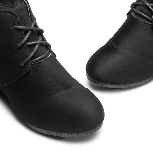 DREAM PAIRS TOMSON Women's Casual Fashion Outdoor Lace Up Low Wedge Heel Booties Shoes black 7.5 B(M) US