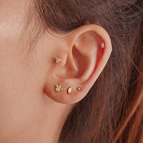 Solid 925 Sterling Silver Flat Back Stud Earrings, opal beads 16 Gauge Cartilage Helix Piercing One Piece2