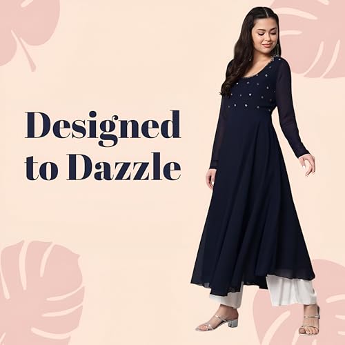 Image of PH POSHAKHUB Georgette Regular Fit Hand Embroidery Anarkali Kurta Set for Women, Yoke Anarkali Kurta for Woman, Ankle Length Anarkali Suit for Women, Full Sleeve Kurti, Dress for Woman