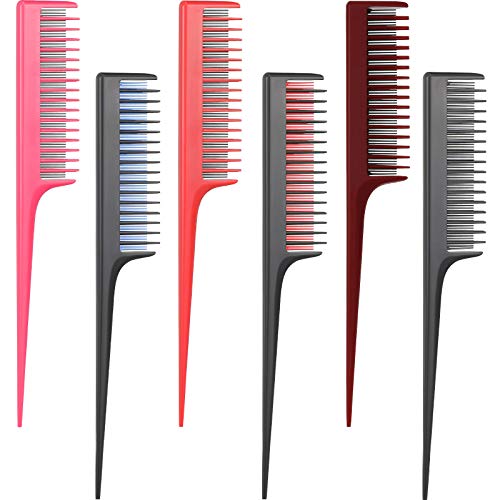 6 Pieces Triple Teasing Comb Rat Tail Hair Comb Pintail Comb Parting Comb for Back Combing, Root Teasing, Adding Volume, Hairdressing, Styling