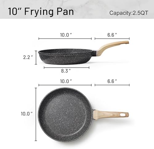 CAROTE Non Stick Frying Pan Skillet, Omelet Pan, Healthy Non Toxic Granite Chef Pan, Induction Compatible Egg Frying Pan with Heat-Resistant Handle, PFOA-Free,Black, 10" - Thumbnail 4