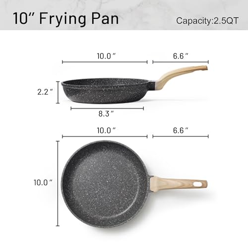 CAROTE Non Stick Frying Pans,Nonstick Granite Fry Pan Egg Pan Omelet Pans, Stone Cookware Chef's Pan, PFOA Free,(Black Granite, 10-Inch)