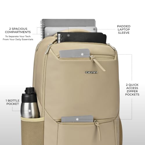 Image of Gear Armour 19 inch /28L Large Faux Leather Anti Theft Water Resistant Laptop Backpack with Raincover | Travel Backpack | Casual Backpack for men /women (Beige)