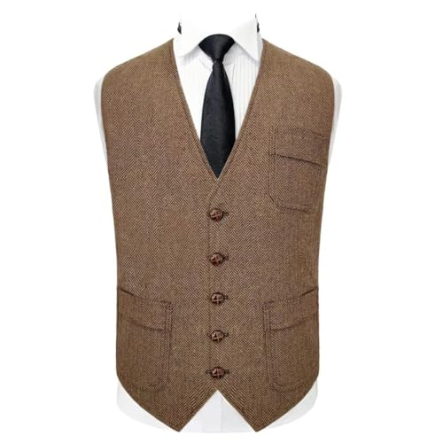 Mens Vintage Tweed Suit Vest V Neck Casual Wool Waistcoat for Wedding Groomsmen Men's Formal Vest3