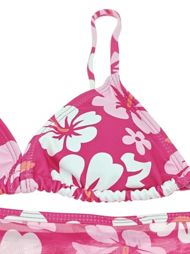 Girl's 3 Piece Set Cute Floral Print Bikini Bathing Swim Suits with Beach Skirt Coverup4