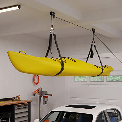 Image of RAD Sportz Kayak Storage Hoist - Overhead Pulley System with 125lb Capacity for Canoes, Bikes, Ladders, and More - for up to 12-Foot Ceilings