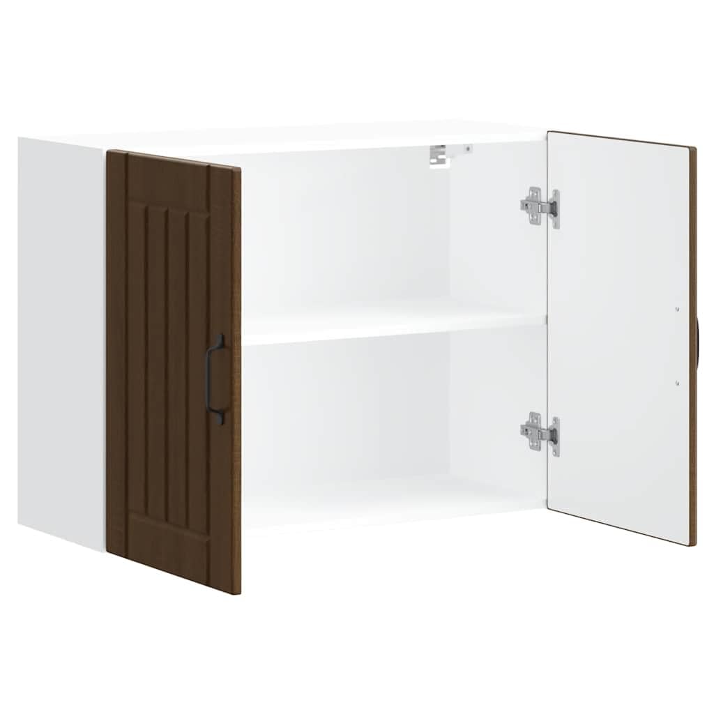 armario de pared de cocina Lucca, aspecto de roble marrón, material de madera, 80 x 31 x 60 cm, montaje en pared, mucho espacio de almacenamiento para porcelana, material duradero, fácil de