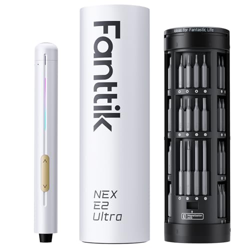 Fanttik E2 Ultra Mini Electric Screwdriver, Cordless Screwdriver, Max 0.6N.m, 50 Magnetic Bits, 5/32'' Hex, Magnetic Storage, Repair Tool for Electronics, Camera, Laptop, and PC Build (White)