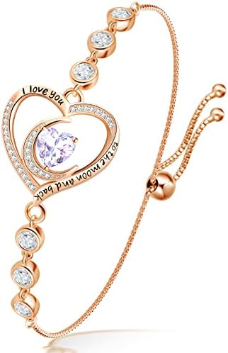 Gold Bracelets for Women, Christmas Gifts Sterling Silver Tennis Bracelet Created Heart Jewelry Wife Forever Love Heart June Birthstone Bracelet for Girlfriend Girls