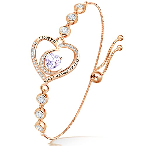 Gold Bracelets For Women, Christmas Gifts Sterling Silver Tennis Bracelet Created Heart Jewelry Wife Forever Love Heart June Birthstone Bracelet For Girlfriend Girls #TOP7
