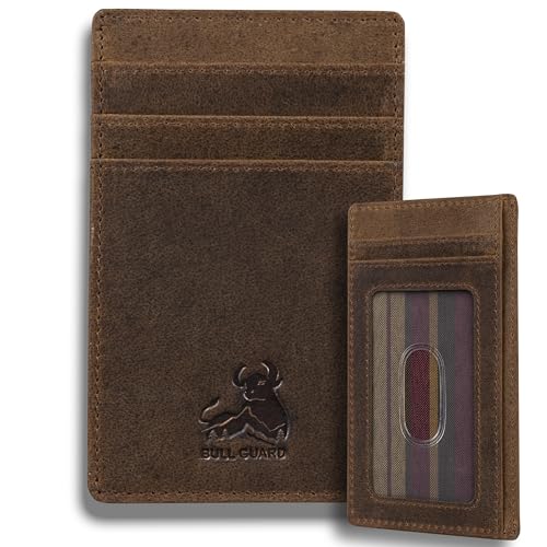 Slim Card Holder Wallet for Men with RFID Blocking, Thin Pocket Sized Carry Case with ID Window, Minimalist Design in Full Grain Crazy Horse Leather, Ideal for Travel, Work or Adventure