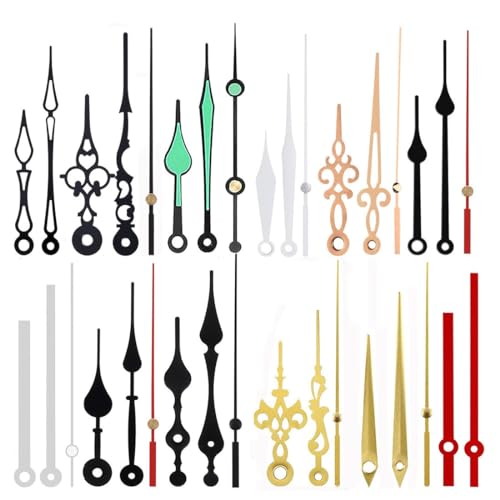 LEEQ Juegos de 12 Mecanismo Reloj de Pared - Agujas Largas Manecillas de Reloj Hechas de Aluminio Agujas de Reloj de Pared Dorado DIY Reparación de Reloj Reemplazo de Piez