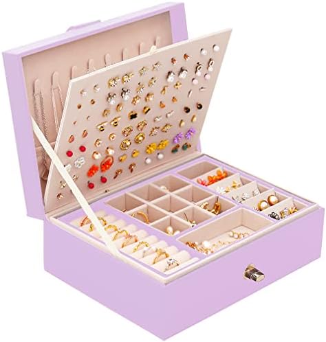 QBestry Stud Earring Organizer for Girls Stud Jewelry Box for Earrings Necklace Jewelry Organizer Studs,Girls Earring Box for Womens Necklace Holder Rings Organizer Jewelry Earring Storage Box,Purple