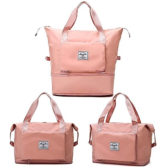 Misti Foldable Travel Duffel Bag, Large Capacity Folding Travel Bag, Travel Lightweight Waterproof Carry Luggage Bag (40 x 23 x 45cm) (Multicolor) (Peach) at Rs. 199