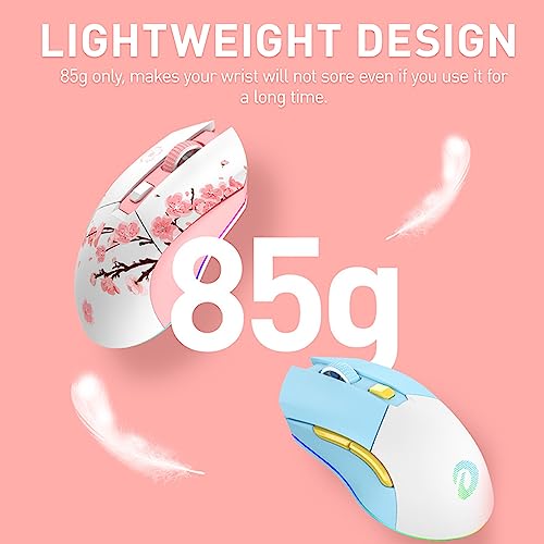 Dareu Sakura Pink Wireless Gaming Mouse With Charging Dock Rechargeable Rgb,12K Dpi,7 Programmable Buttons High-Precision Sensor [300Ips] [1000Hz] For Pc Notebook Mac #TOP5