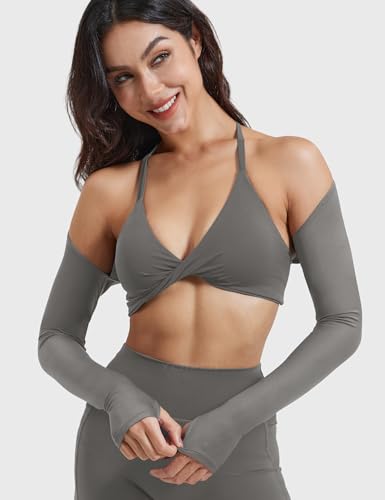 Image of YEOREO Women Crop Top Long Sleeve Bolero Open Front Workout Cropped Shirts Sports Shrug