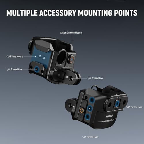 Image of NEEWER Pocket 3 Cage, Aluminum Alloy Gimbal Camera Video Recording Rig with Built in Action Camera Accessory Adapter 1 /4 inch Threads Compatible with DJI Osmo Pocket 3, No Assembly Needed, AC009