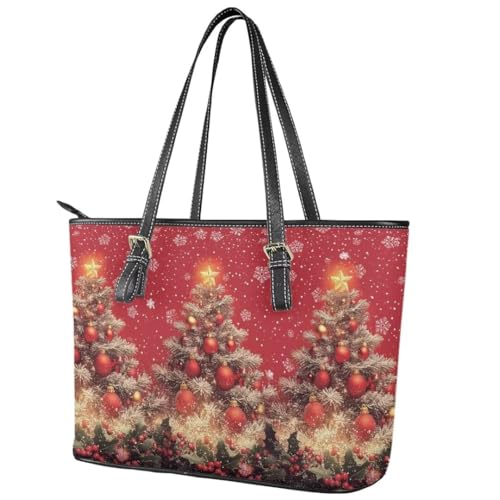 Image of Coldinair Christmas Leather Tote Bag for Women with Zipper Large Shoulder Tote Bag Shopping Casual Travel Bag Handbag Purse