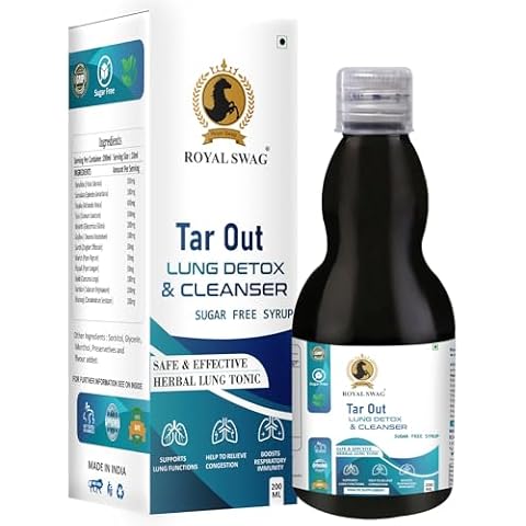 ROYAL SWAG Ayurveda Tar Out Syrup Lungs Detox Sugar Free (200 ML) Removes Tar from Lungs Due to for Smoke & Air Pollution Herbal Syrub to Remove Toxins from Lung and Mucus Remover Cover