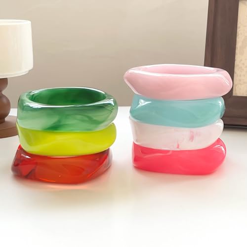 Colorful Square Acrylic Resin Bangle Bracelets Tortoiseshell Acetate Plate Wide Chunky Bracelet Vintage Irregular Geometric Chunky Plastic Wristbands Statement for Women Jewelry Gifts3