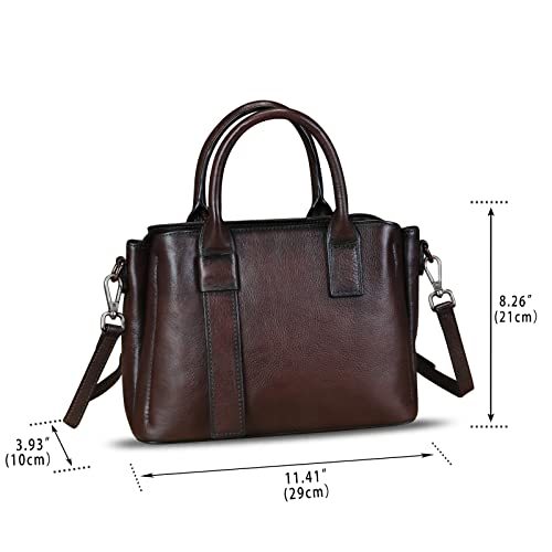 Image of Genuine Leather Satchel for Women Top Handle Bags Handmade Purse Vintage Crossbody Handbags Retro Leather Hobo Bag (Coffee)