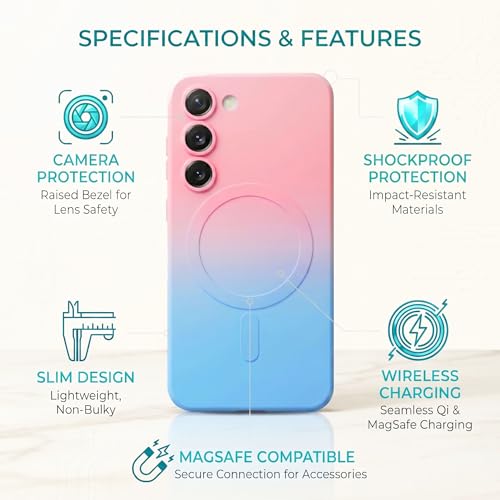 Image of amazon basics Gradient Mag-Safe Case for Samsung Galaxy S23 5G | Soft Silicone Shockproof Cover with Camera Protection | Slim Lightweight Design | Smooth Touch & Durable - Pink & Blue