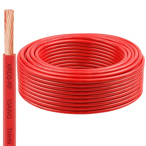 Image of 10 Gauge THHN Wire, 75FT Red Stranded Copper Electrical Wire, 600V, Heat & Oil Resistant, Nylon Sheath Building Wire for Indoor /Outdoor Use