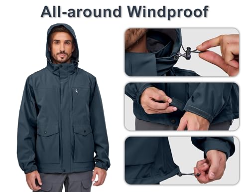 Little Donkey Andy Men's Lightweight Jacket Fleece Lined Detachable Hooded Waterproof Jackets Winter Hiking Windbreaker4