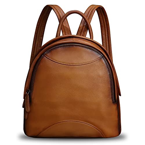 Image of Genuine Leather Backpack Purse for Women Retro Handmade Small Casual Rucksack Satchel Back Bags Knapsack (Brown)