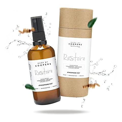Restore Atmosphere Mist, Room Spray, Vegan Linen and Room Spray, Handcrafted with Cedarwood, Coriander and Eucalyptus Essential Oils, Relaxation Gifts for Women and Men, 100 ml - Made By Coopers Cover