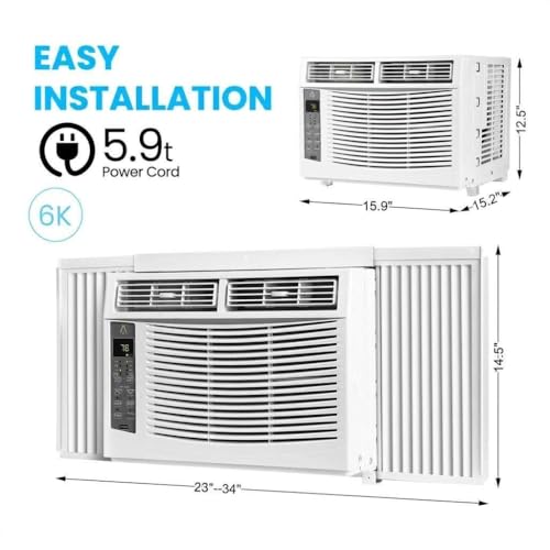 Image of Window Air Conditioner, 6000 BTU Window AC Unit, Cool Rooms up to 375 Sq.Ft., Eco & Sleep Modes, 24H Timer, Energy Saving, 52dB Quiet, Perfect for Bedroom, Apartment, Living Room, Office