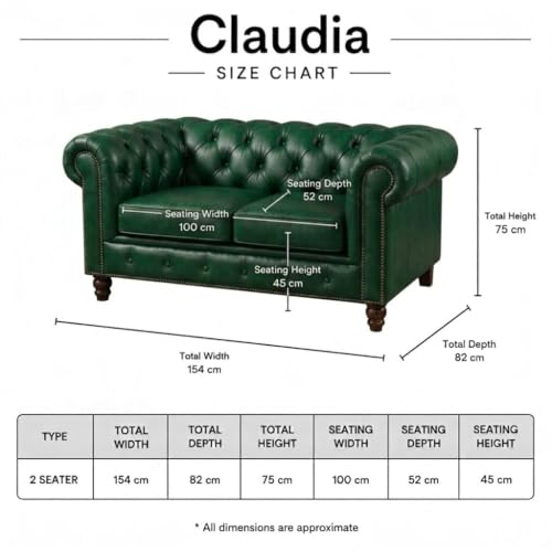 Image of Modern Classic Design Leatherette Luxury Chester Sofa Set with Button Tufted, Sofa for Living Room Home, Office, Bar, Hotle and Lobby, Living Room Set (Green, 2 Seater Sofa)