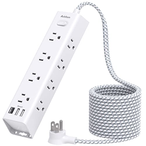 Surge Protector Power Strip – 10 FT Extension Cord, Power Strip with 12 Widely AC Outlet 3 USB, Flat Plug, Wall Mount Overload Protection, 1050J, Desk Charging Station for Home Office, ETL Listed