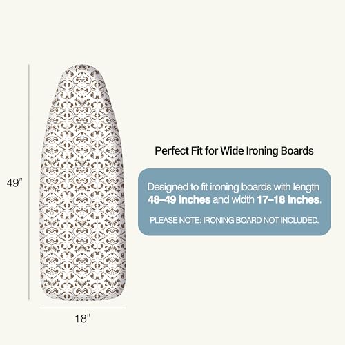 Image of Ironing Board Cover and Pad 18 inchx49 inch Extra Thick Natural Cotton, Scorch and Stain Resistant Iron Board Cover,Wide Ironing Board Cover with Fasteners Heavy Duty Heatproof Elastic Edge Taupe