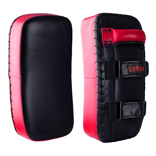 Lions Curved Muay Thai Pads Pad MMA Training Boxing Arm Strike Kickboxing Pads Focus Hook & Jab Shield, Training Equipment, Red Black (Pair, Black-Red)