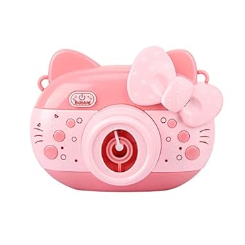 PLUSPOINT Bubble Machine for Kids, Automatic Funny Bubble Machine for Toddlers, Cute Bubble Maker with Bubble Solution Refill, Camera Bubble Toys with Music Lights for Indoor and Outdoor Games (Kitty Bubble Camera)
