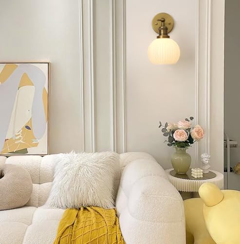 Applique vintage con paralume a globo in vetro bianco latte, lampada da parete moderna a 1 luce per interni per soggiorno camera da letto bagno - Illuminazione - Immagine 4