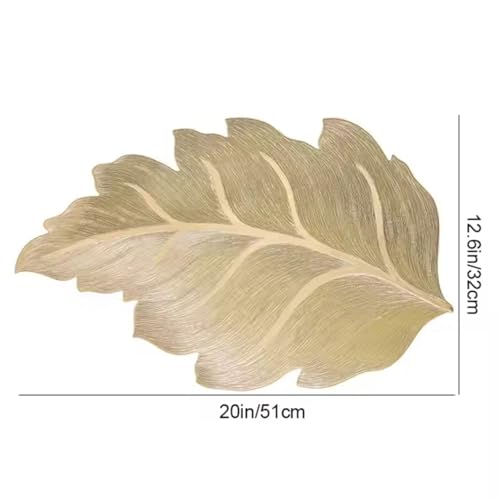 Image of HomeCloud PVC Material Round Shape Table Mat, Dining Table Mat,Table Placemats, Round Mats,Best for Bed-Side Table /Center Table, Dining Table /Shelves (Leaf Gold, Set of 2)