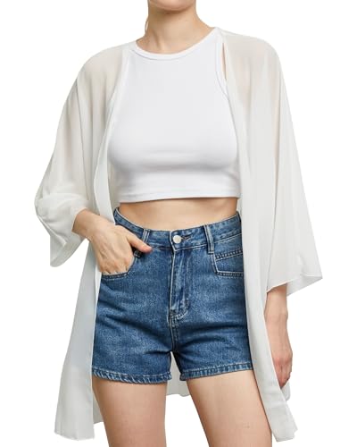 Cardigan kimono femme léger Argstar haut d'été blanc vêtement de plage