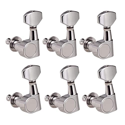 6L シールド ギア チューニング ペグ チューナー マシン ヘッド アコースティック エレキ ギター用, 銀, 6 左