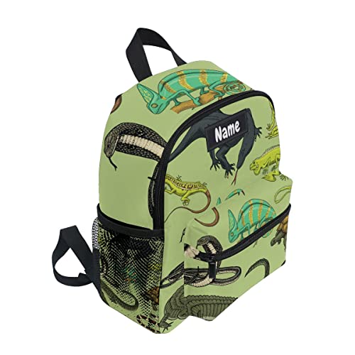Glaphy Custom Kid's Name Backpack, Snake Lizard Chameleon And Turtle Animals Toddler Backpack Personalized Name Preschool Bookbags For Boys Girls #TOP2