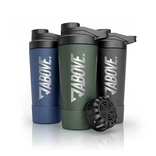 ABOVE. Protein Shaker Edelstahl 750ml – BPA-frei & isolierend: hält Shakes 12H eiskalt – integrierte Skala & 100% auslaufsicherer Deckel – robust & langlebig – spülmaschinengeeignet bis 45°C (Olive)