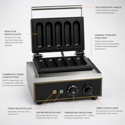 Image of 5 Stick Waffle Maker Machine, Commercial Electric Waffle Stick Maker, Professional Belgian Waffle Machine for Cafe Bakery