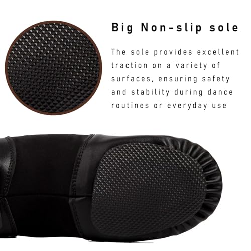 Asyuyu Jazz Shoes for Girls Slip-On Leather (Toddler/Little Kid/Big Kid) - Size 2 to 11 for Dance Class & Stage - Black/Tan Split Sole Flexible3