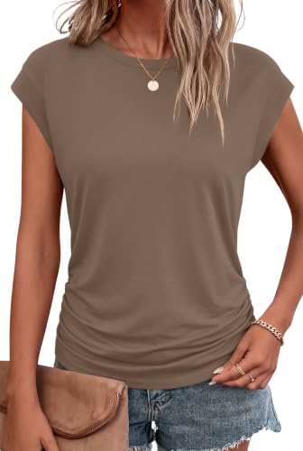 Image of Bliwov Womens Summer Tops Cap Sleeve Crew Neck Casual T Shirts