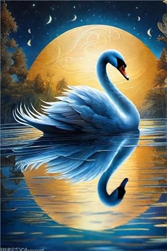 Cygne de la lune Peinture Diamant Kit Grand Format 80x115cm Strass 5D Éclatants