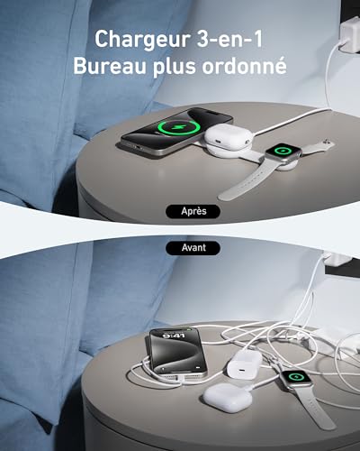 Anker MagGo Station de recharge sans fil 3 en 1 compatible MagSafe chargeur induction certifié Qi2 MagGo chargeur de voyage - vue 7